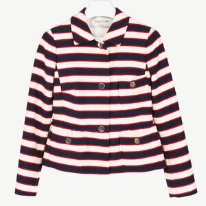 Valentino Resort 2014 White & Navy Striped Wool & Silk Peplum Jacket